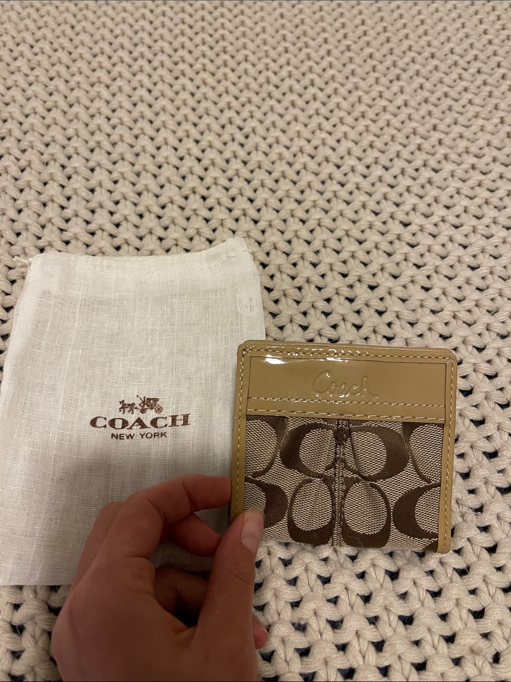 Coach Tan and Brown Signature Card Case